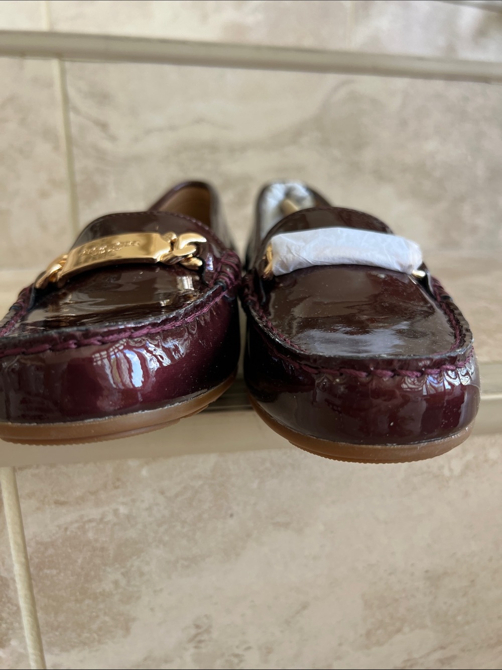 Coach women Burgundy Patent Leather Loafers - Picture 7 of 10
